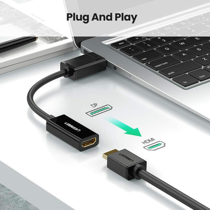 Convertidor DisplayPort a HDMI 4K| 3D | HDR | Blindaje Interno | Botón Liberador | Carcasa de ABS | Plug & Play | CE, FCC, RoHS | Cable de 25 cm