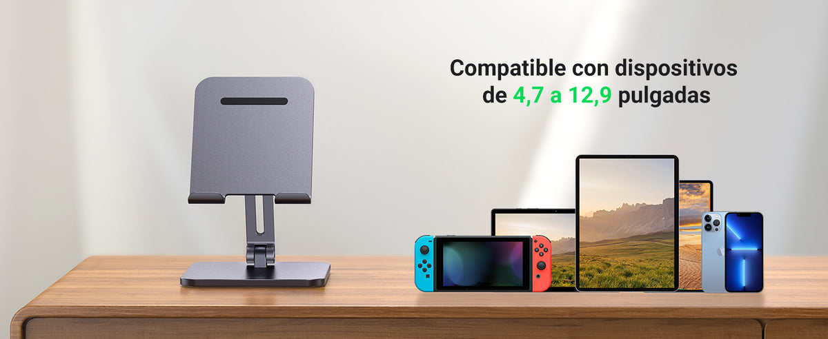 Soporte de Aluminio para IPad & Tablet | Plegable |Angulo Ajustable de 180° y 270° | Base Antideslizante | Protección de Silicona | Amplia