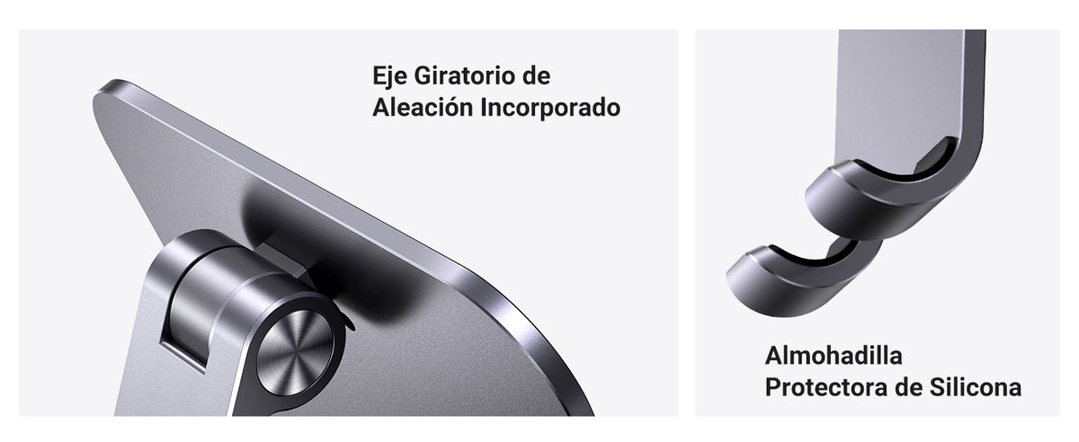 Soporte de Aluminio para IPad & Tablet | Plegable |Angulo Ajustable de 180° y 270° | Base Antideslizante | Protección de Silicona | Amplia