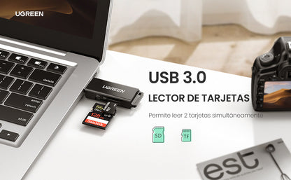 Lector de tarjetas SD portátil USB 3.0 de doble ranura / adaptador de tarjeta de memoria flash concentrador para TF SD Micro SD SDXC SDHC MMC RS-MMC