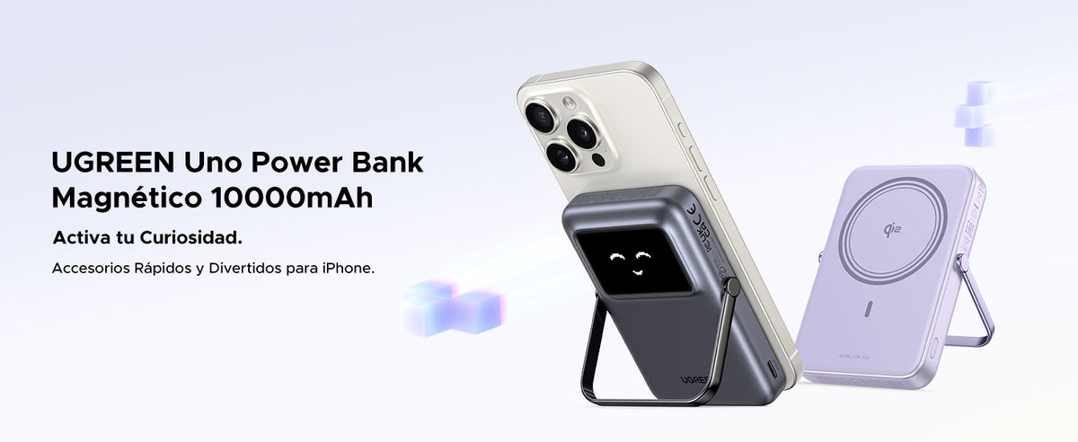 Power Bank Serie UNO Inalambrico | 10000mAh | 7.5W/20W | Con Emojis de Estado | Carga Rápida USB-C Bidireccional | Pantalla TFT Inteligente | Con