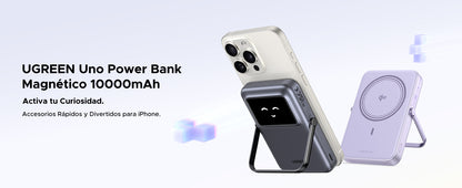 Power Bank Serie UNO Inalambrico | 10000mAh | 7.5W/20W | Con Emojis de Estado | Carga Rápida USB-C Bidireccional | Pantalla TFT Inteligente | Con