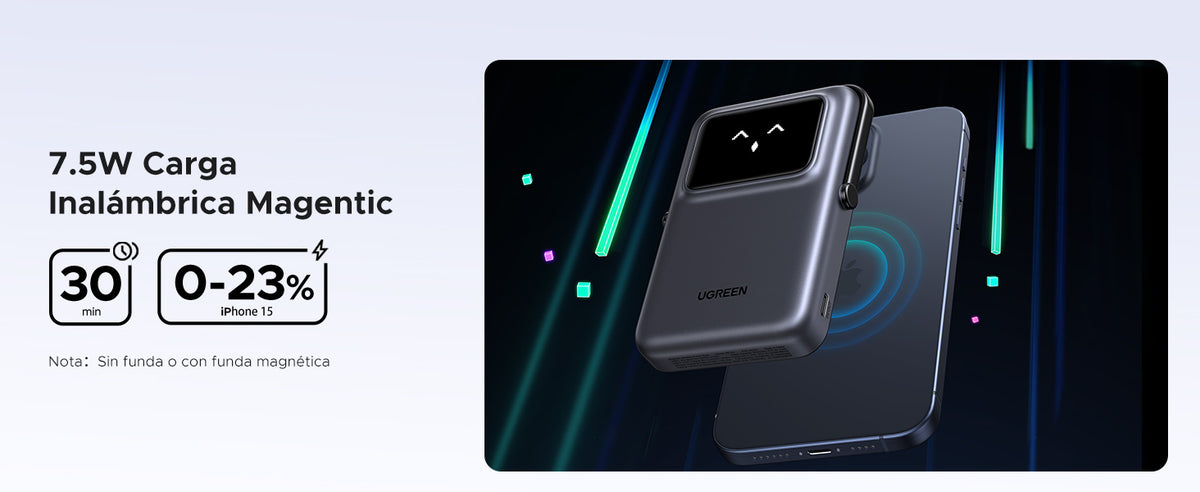 Power Bank Serie UNO Inalambrico | 10000mAh | 7.5W/20W | Con Emojis de Estado | Carga Rápida USB-C Bidireccional | Pantalla TFT Inteligente | Con