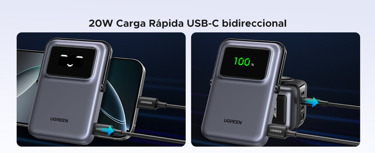 Power Bank Serie UNO Inalambrico | 10000mAh | 7.5W/20W | Con Emojis de Estado | Carga Rápida USB-C Bidireccional | Pantalla TFT Inteligente | Con
