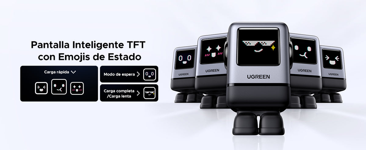 Cargador RobotGaN de 100W Serie UNO | 4 Puertos de Carga Rápida | 3 USB-C | 1 USB-A | PD 3.0 | QC 4.0 | Carga Inteligente | Tecnología GaN II |