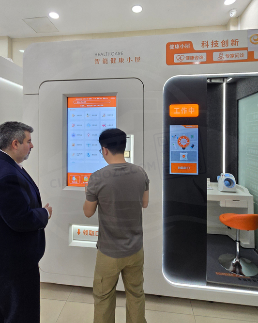 Cabina Médica Inteligente All-in-One: Kiosco de Telemedicina, Exámenes Clínicos y Farmacia Automática 24/7