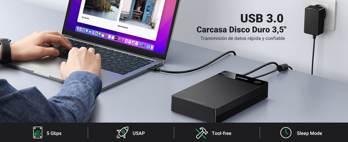 Carcasa de Disco Duro para 3.5" y 2.5" (Enclosure) | Con Cable USB 3.0 | Para HDD 3.5" / SSD 2.5" | SATA I/II/III | UASP | Hasta 16 TB | Compatible