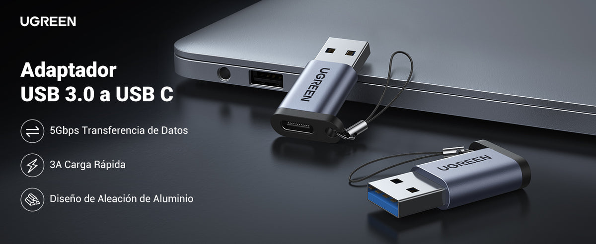Adaptador USB 3.0 Macho a USB-C 3.1 Tipo C Hembra |Carga y Sincronización de Datos | Admite Corriente de 3A | Transferencia de hasta 5 Gbps | Amplia