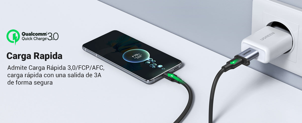 Adaptador USB 3.0 Macho a USB-C 3.1 Tipo C Hembra |Carga y Sincronización de Datos | Admite Corriente de 3A | Transferencia de hasta 5 Gbps | Amplia