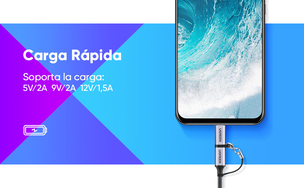 Adaptador USB-C 3.1 a Micro USB | Carga Rápida | FPC/QC2.0 | Sincronización de Datos | Velocidad de Transferencia de hasta 480Mbps | Incluye Cordón |