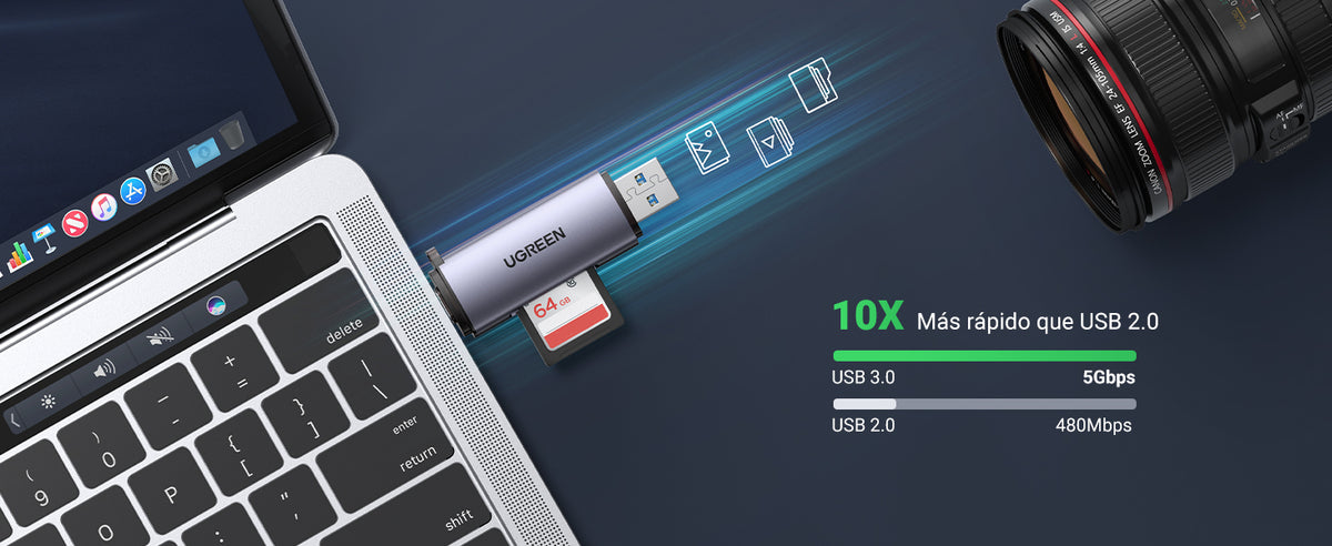 Lector de Tarjetas USB-C + USB-A a MicroSD (TF)/SD | OTG | USB-C 3.1 | 5Gbps | Soporta hasta 2TB | Soporta Windows/Mac OS/Linux/Android | Lectura de