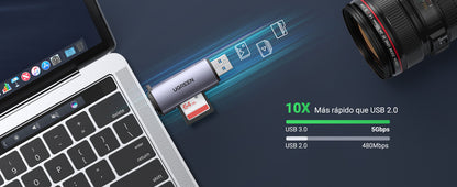 Lector de Tarjetas USB-C + USB-A a MicroSD (TF)/SD | OTG | USB-C 3.1 | 5Gbps | Soporta hasta 2TB | Soporta Windows/Mac OS/Linux/Android | Lectura de