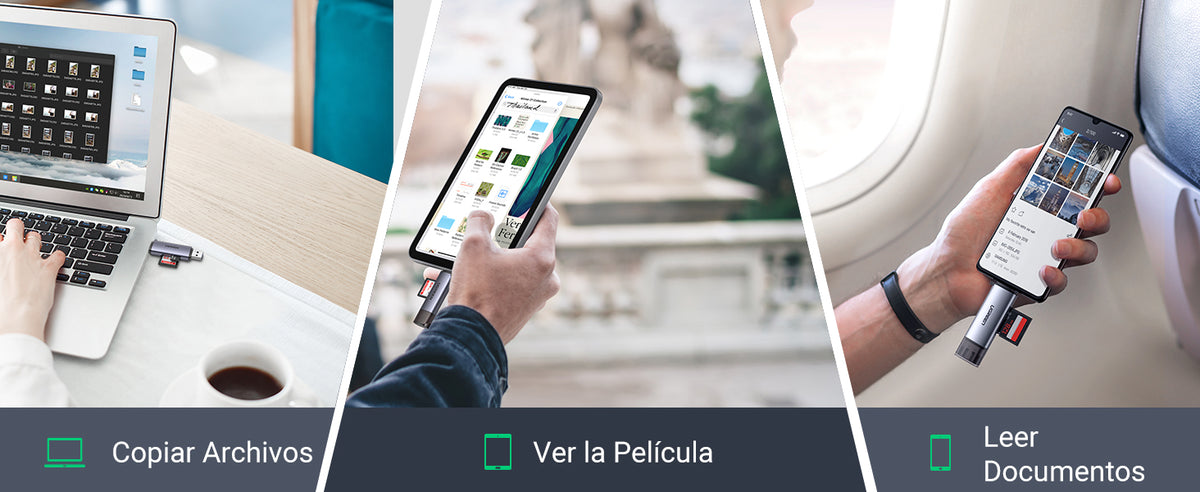 Lector de Tarjetas USB-C + USB-A a MicroSD (TF)/SD | OTG | USB-C 3.1 | 5Gbps | Soporta hasta 2TB | Soporta Windows/Mac OS/Linux/Android | Lectura de