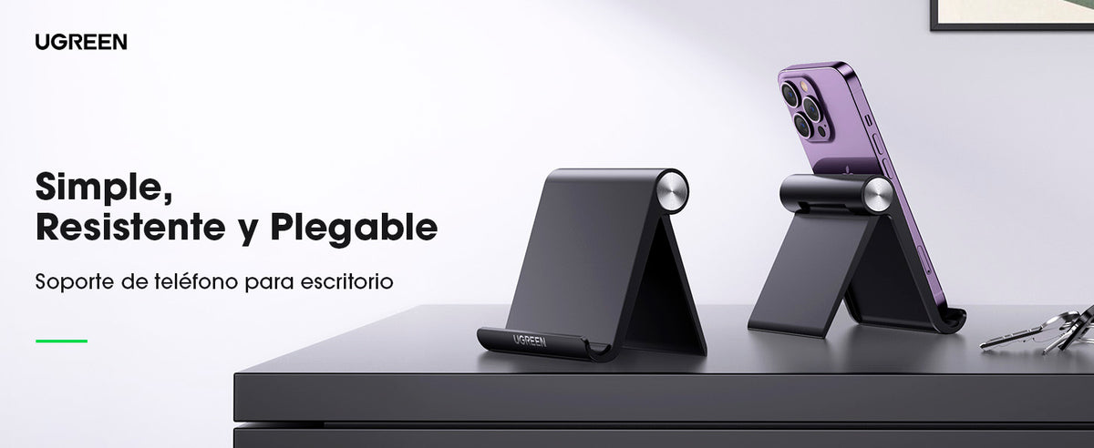 Soporte de Escritorio para Teléfono Celular / Ajustable de 0° a 100° / Goma Antiarañazos / Antideslizante / Amplia Compatibilidad con dispositivos de