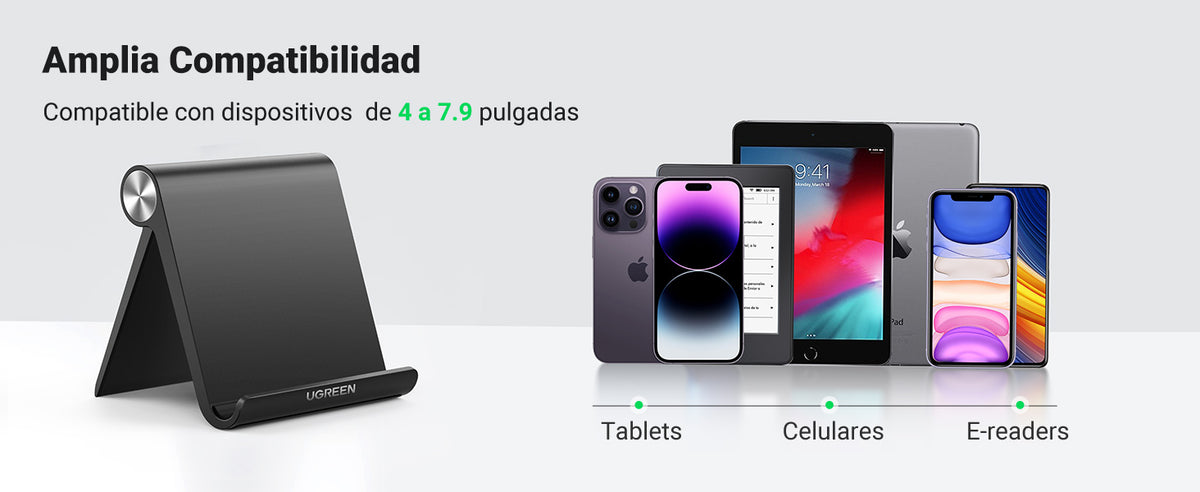 Soporte de Escritorio para Teléfono Celular / Ajustable de 0° a 100° / Goma Antiarañazos / Antideslizante / Amplia Compatibilidad con dispositivos de