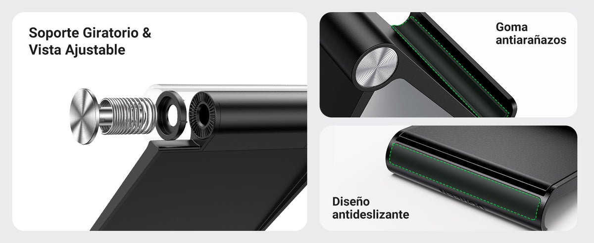Soporte de Escritorio para Teléfono Celular / Ajustable de 0° a 100° / Goma Antiarañazos / Antideslizante / Amplia Compatibilidad con dispositivos de