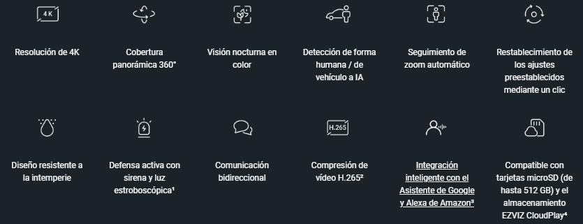 Cámara PT para Exteriores / 4K (8 Megapixel) / Wi-Fi / Audio De Dos Vías / Visión Nocturna a Color / Vista Panorámica 360° / Detección de Forma