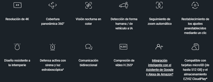 Cámara PT para Exteriores / 4K (8 Megapixel) / Wi-Fi / Audio De Dos Vías / Visión Nocturna a Color / Vista Panorámica 360° / Detección de Forma