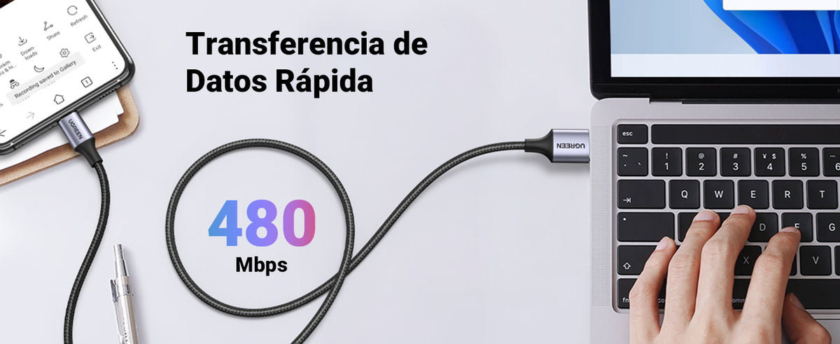 Cable USB-A a USB-C | 2 Metros (6.56 Pies) | Transferencia de Datos de 480 Mbps | Carga Rápida | QC 4.0/3.0/2.0 | FPC | AFC | Protección Integrada |