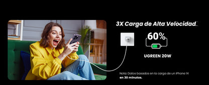 Cargador USB-C de 20W | 1 USB-C de Carga Rápida | QC4.0+ | PD3.0 | PPS | BC1.2| Carga Inteligente | Chip PWM | Múltiple Protección | Mayor Eficiencia