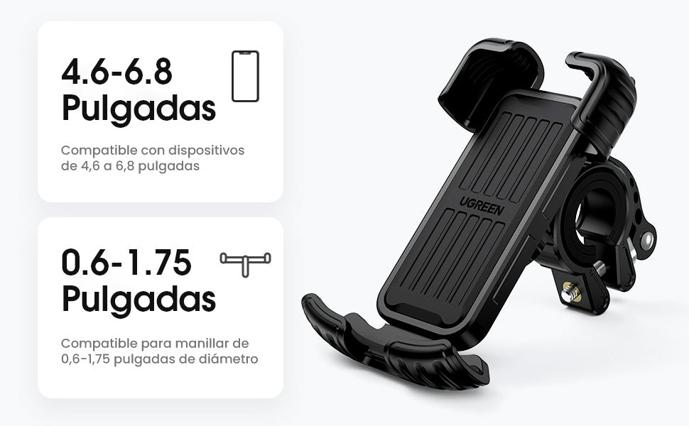 Soporte de Celular para Manillar de Motocicleta o Bicicleta / Anti Vibración / Protección de clip Antideslizante / Rotación de 360° / Bloqueo de