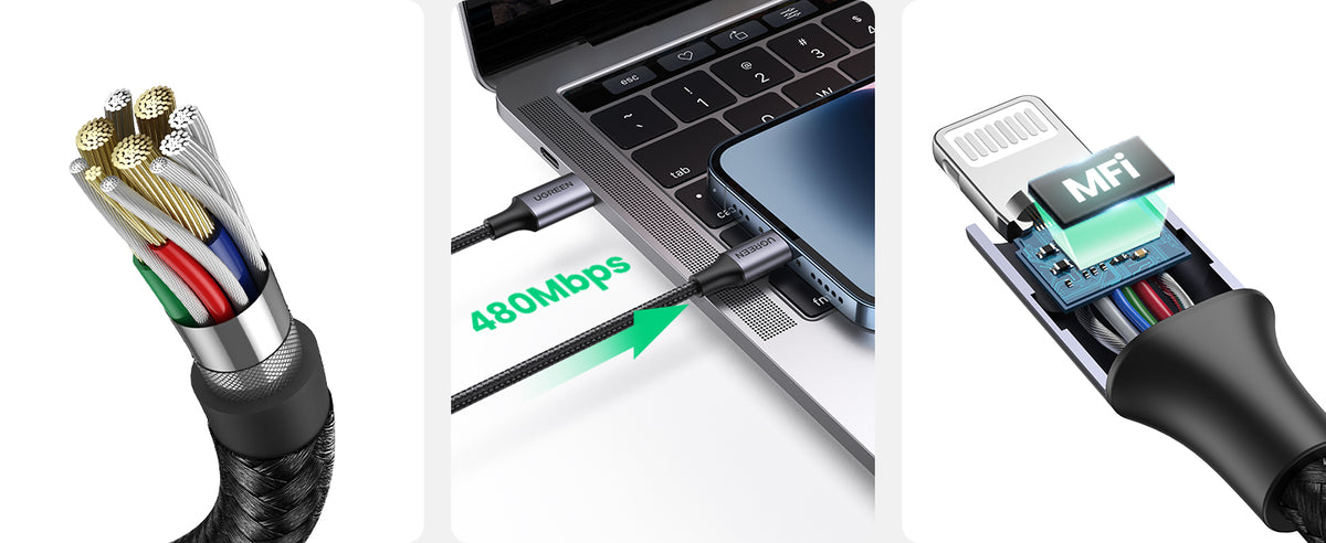 Cable USB-C a Lightning | 1 Metro (3.28 Pies) | Certificado MFi | Carga Rápida 60W | 480 Mbps | Conector C94 | Adecuado para iPhone, iPad y iPod |