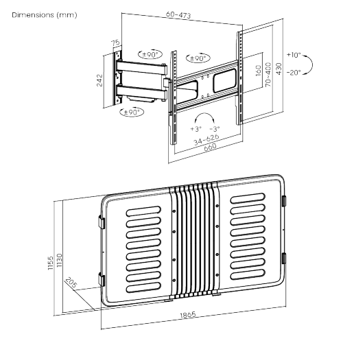 Enclosure para pantalla hasta 75" | resistente a intemperie montura pared | capacidad de carga max. 50 kg