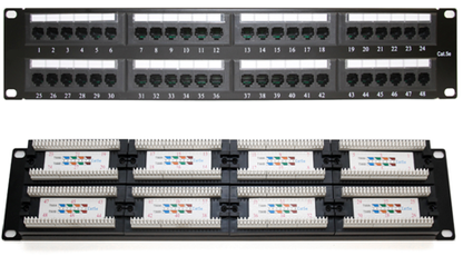 Panel de Parcheo de Impacto (110) UTP de 48 Puertos Cat5e 19 Pulgadas (48.26 cm), 2U con Barra para Organizar Cable