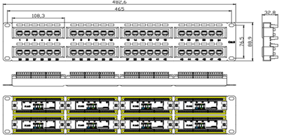 Panel de Parcheo de Impacto (110) UTP de 48 Puertos Cat6, 19 Pulgadas (48.26 cm), 2U, con Barra para Organizar Cable
