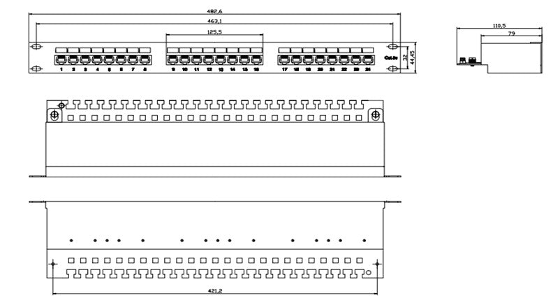 Panel de Parcheo de Impacto Blindado (STP) de 24 Puertos Cat5e, 19 Pulgadas