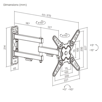Soporte de Pared Articulado para Pantallas o Monitores | Compatibilidad VESA 75x75 - 200x200 / Hasta 43 Pulgadas | Capacidad Máxima de Carga 20 kg |