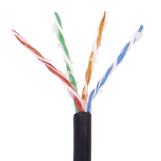 Bobina de 305 Metros (1000 Pies) Cat5e con Gel para Exterior, Color Negro, para Aplicaciones en Sistemas de Redes de Datos y Cableado Estructurado.