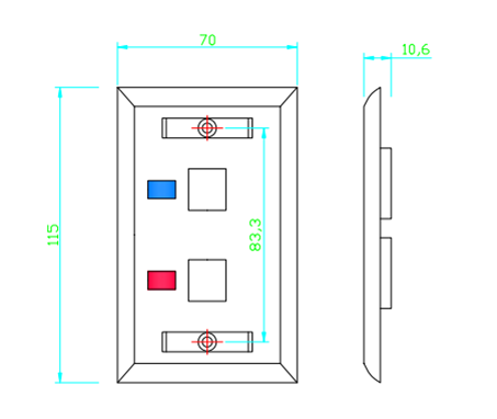 Placa de Pared de 2 Puertos, Keystone, con Espacio para Etiqueta, Color Blanco