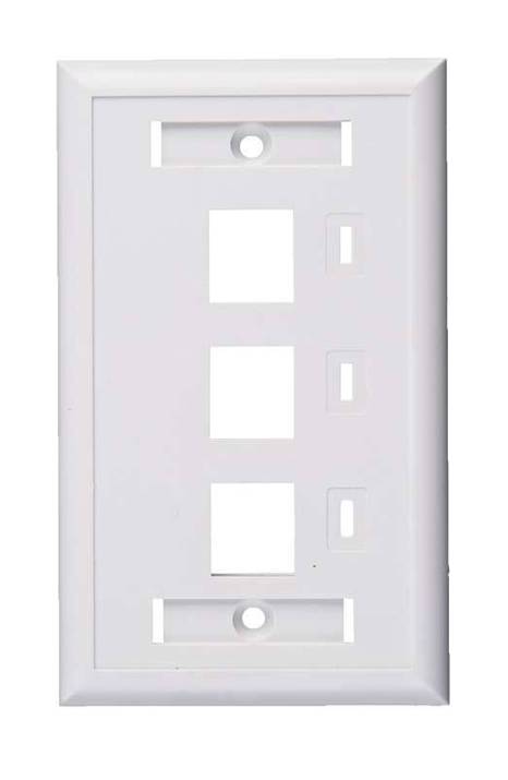 Placa de Pared, de 3 Puertos, Keystone, con Espacio para Etiqueta - Color Blanco