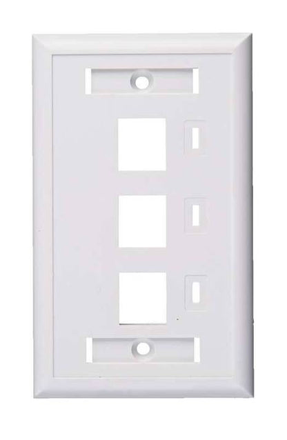 Placa de Pared, de 3 Puertos, Keystone, con Espacio para Etiqueta - Color Blanco