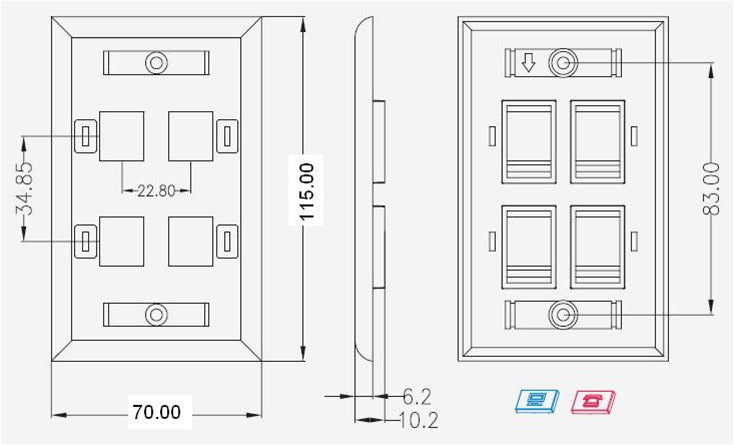 Placa de Pared de 4 Puertos, Keystone, con Espacio para Etiqueta, Color Blanco