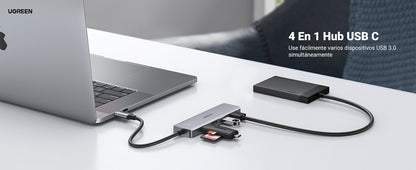 HUB USB-C 3.0 4 EN 1 | 4 Puertos USB-A (5Gbps) | Carcasa ABS + PC | Soporta OTG | Luz Indicadora LED | Compatible con iPhone 15 Pro MAX) | Interfaz