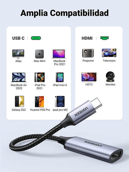 Cable Adaptador USB C a HDMI 4K@60Hz / Convertidor Thunderbolt 3 / Caja de Aluminio / HDMI V2.0 / 3D / Longitud del Cable 10 cm (3.94 Pulgadas)