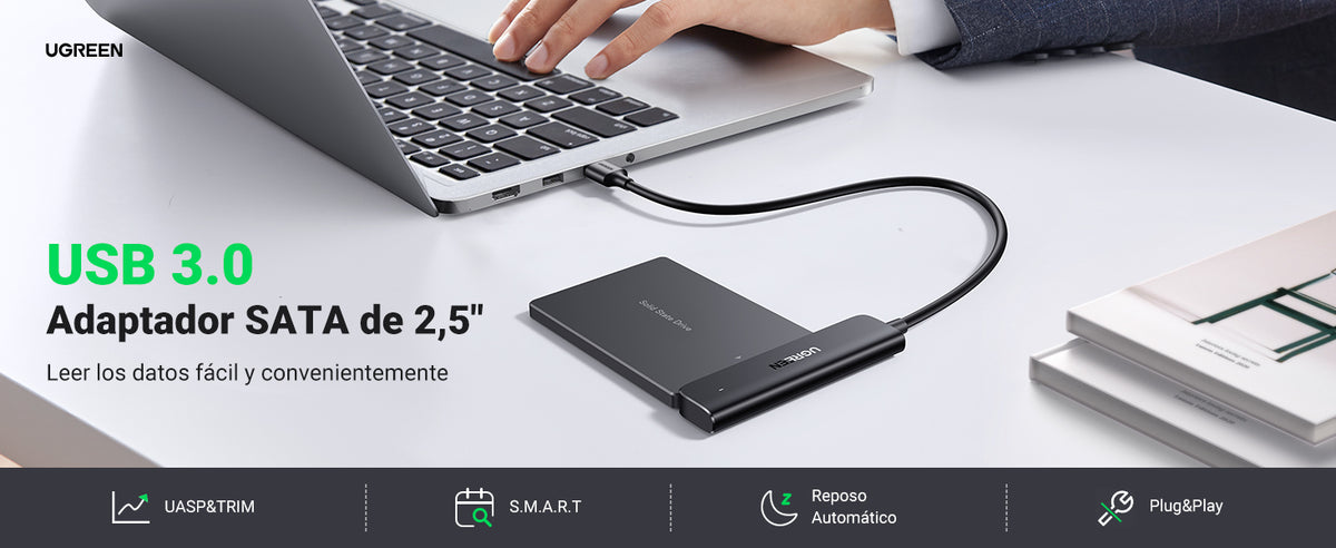 Cable Adaptador SATA a USB 3.0 | SATA 3.0/2.0 | Soporta HDD y SSD de 2.5" | Soporta S.M.A.R.T, TRIM, UASP | No Requiere Adaptador de Corriente |