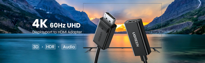 Convertidor DisplayPort a HDMI 4K@60Hz | 3D | HDR | Blindaje Interno | Botón Liberador | Largo 25 cm (9.84 Pulgadas) | Carcasa de ABS | Plug & Play.