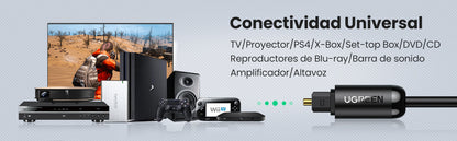 Cable Óptico Toslink (S/PDIF) de Alta Calidad para Audio Digital / 3 Metros (9.84 Pies) / Tapa de Protección / Dolby 7.1 Canales / Diseño Durable