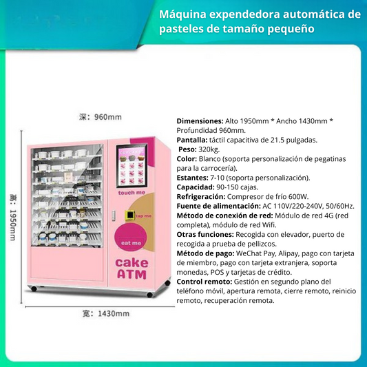 Maquina expendedora de pasteles y postres, máquina expendedora de autoservicio las 24 horas, máquina expendedora de pastelillos con pantalla táctil de 21,5 pulgadas