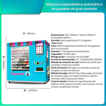 Maquina expendedora de pasteles y postres, máquina expendedora de autoservicio las 24 horas, máquina expendedora de pastelillos con pantalla táctil de 21,5 pulgadas