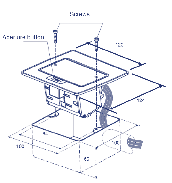 Mini Caja de Piso Rectangular para Datos y Conectores Tipo Keystone, Color y Material en Acero Inoxidable (3 Puertos) (11000-21202)