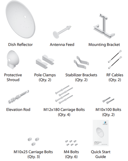 Antena Direccional airFiber X, ideal para enlaces Punto a Punto (PtP), frecuencia 5 GHz (4.9 - 5.8 GHz) de 34 dBi slant 45