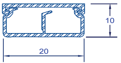 Canaleta blanca de PVC auto extinguible, con división, 20 x 10 mm, tramo 6 pies, con cinta adhesiva (5101-21252)