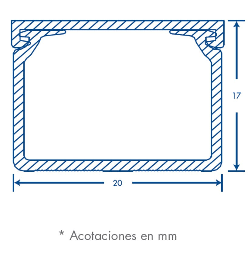 Canaleta color blanco de PVC auto extinguible de una vía, 20 x 17 mm tramo 6 pies, con cinta adhesiva (5201-21252)