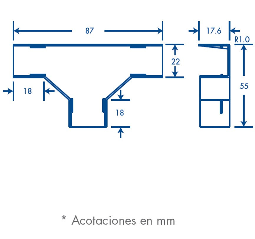 Sección en "T" color blanco de PVC auto extinguible, para canaleta TMK1720 (5240-02001)