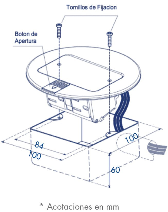 Mini Caja de Piso Redonda Acero Inoxidable (2 Contactos) (11000-12201)