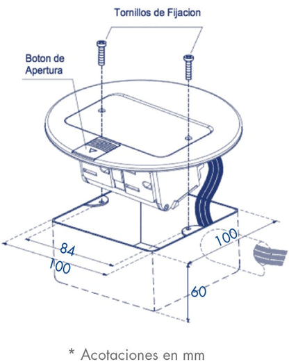 Mini Caja de Piso Redonda Acero Inoxidable (2 Contactos) (11000-12201)